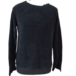 One Gray Day Black Crew Neck Merino Wool Blend Sweater Size XS